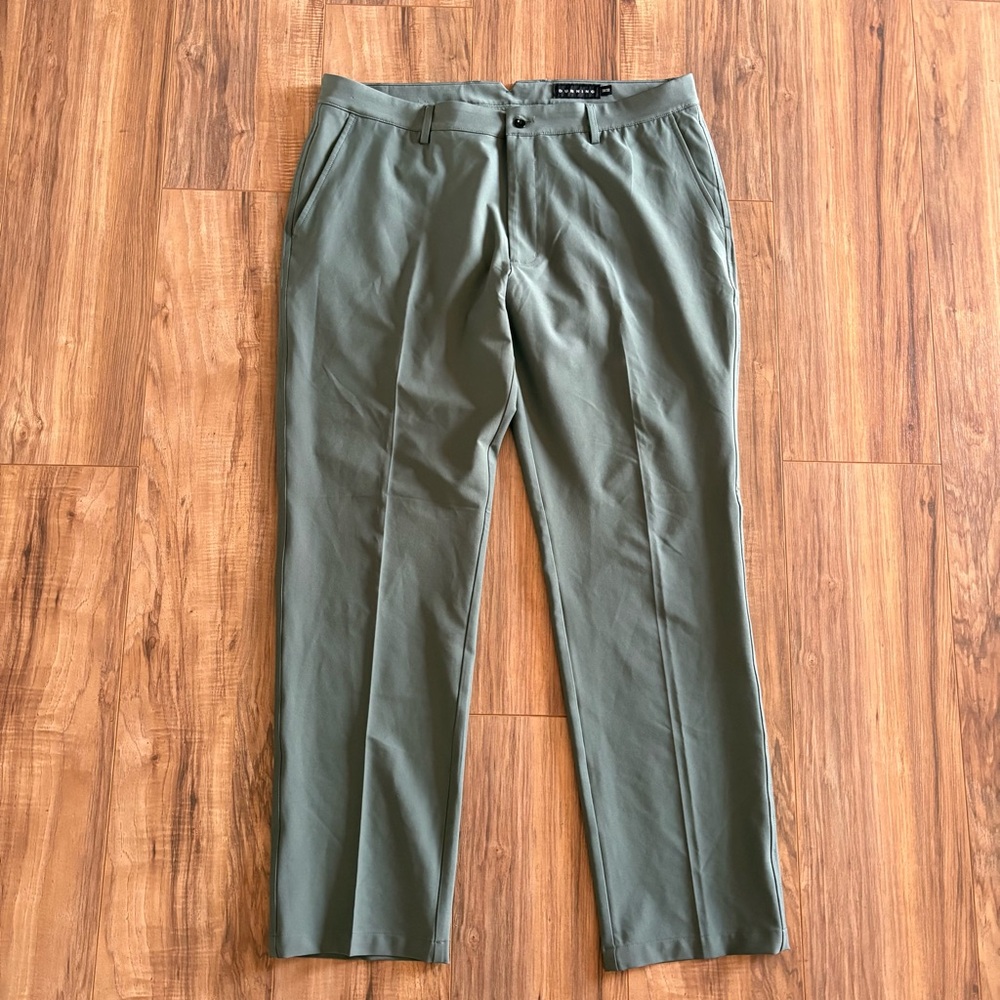 Dunning Golf Men's Stormy‎ Green Golf Pants Size 38x32 Flat Front Polyester